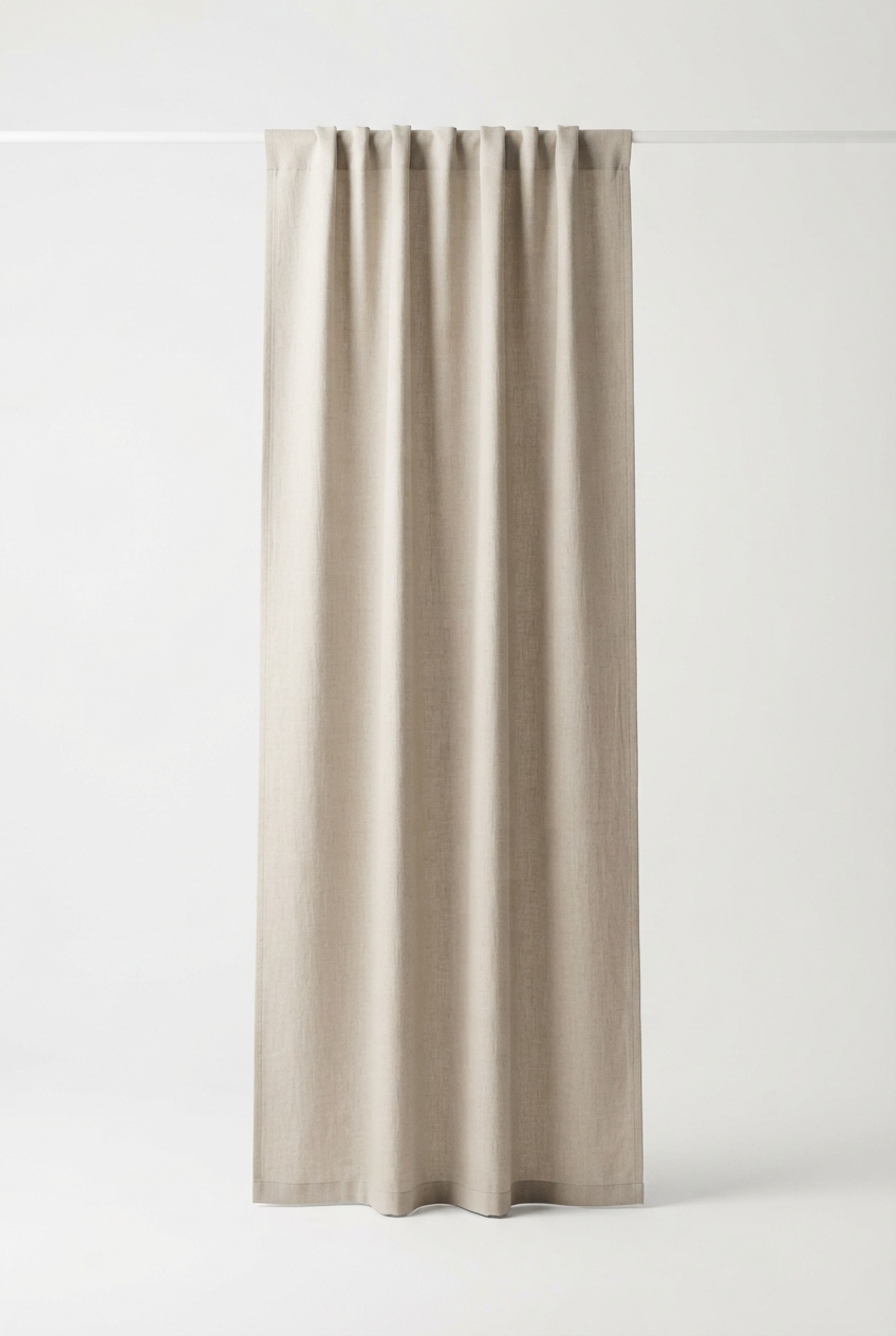 Beige linen-blend light-filtering curtain panel