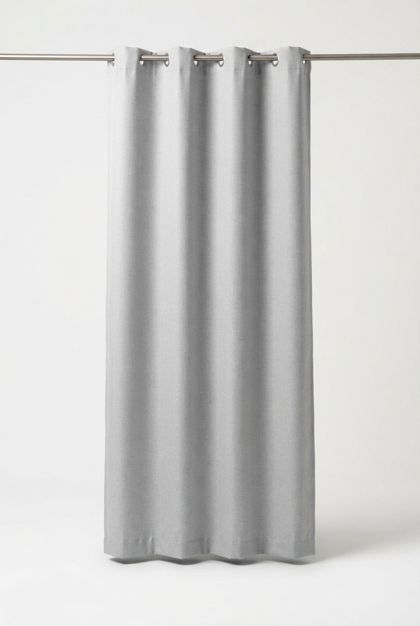 Light gray light-filtering curtain panel hanging neatly