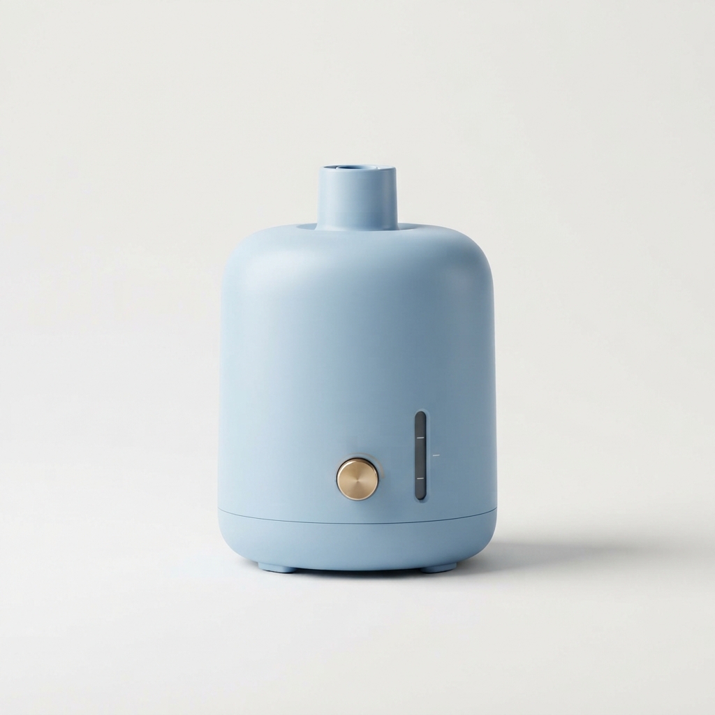 Lightblue vintage-style compact home humidifier with soft ambient glow
