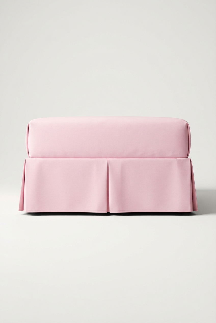 Lightpink ruffled twin bed skirt on neutral studio background