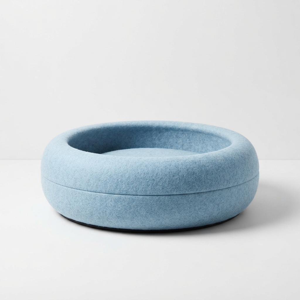 Lightblue cozy round cat bed product photo