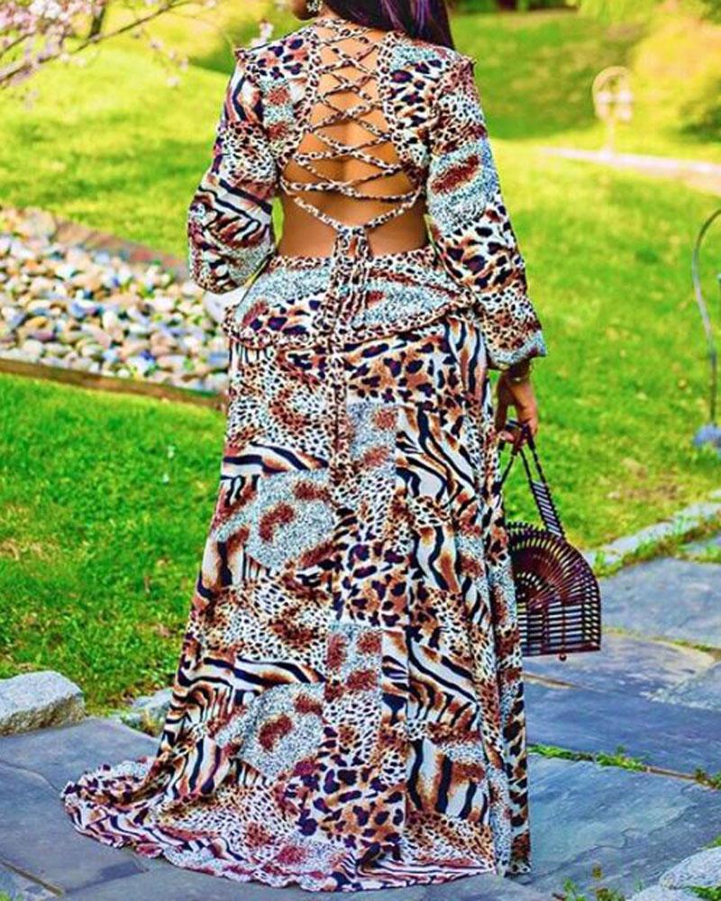 Casual Leopard Print V-neck Dress