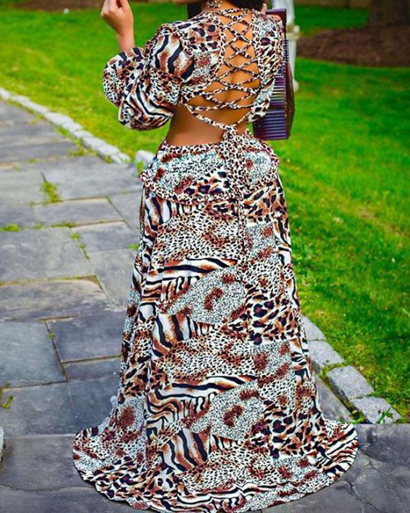 Casual Leopard Print V-neck Dress