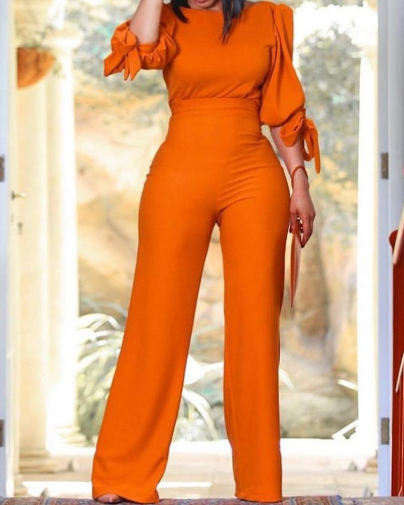 Fashion Casual Solid Color Lace High Waist Two-piece Suit